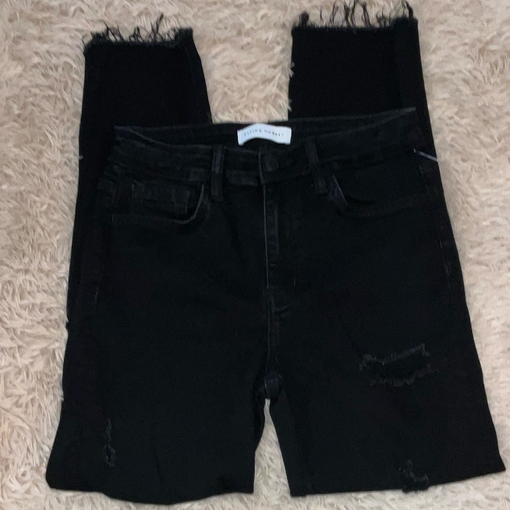 Flying Monkey Black Frayed Hem Cropped Jeans